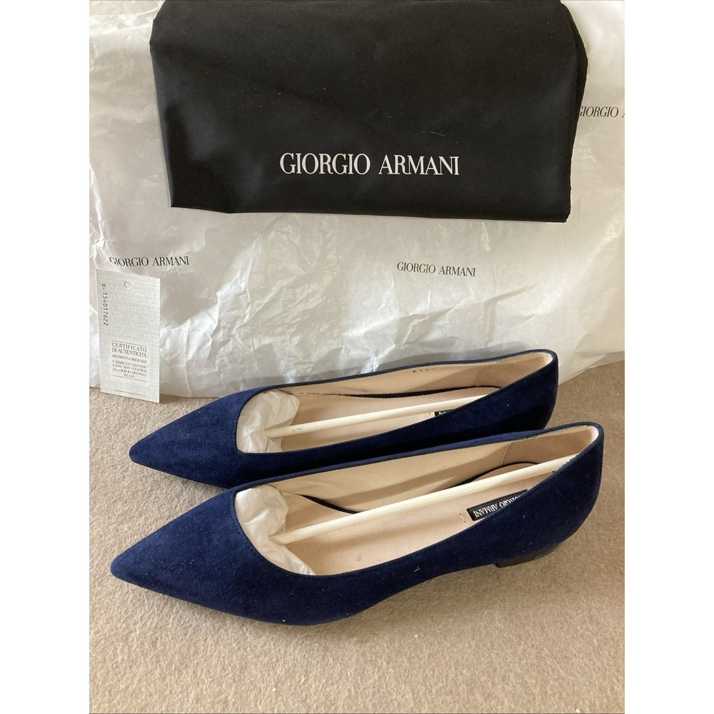 Giorgio Armani Suede Pointed Toe Ballet Flats Sz 35 5 New Navy Authenticity Bag